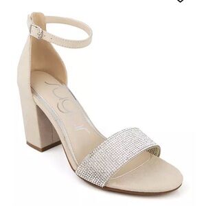 Sugar Machelene dressy block heel sandal rhinestone beige strap size 10‎